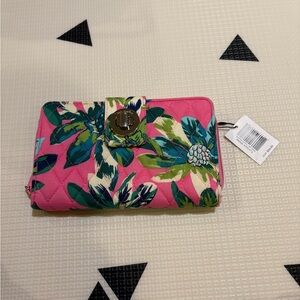 Floral Quilted Pink Wallet with Turn-Lock Closure